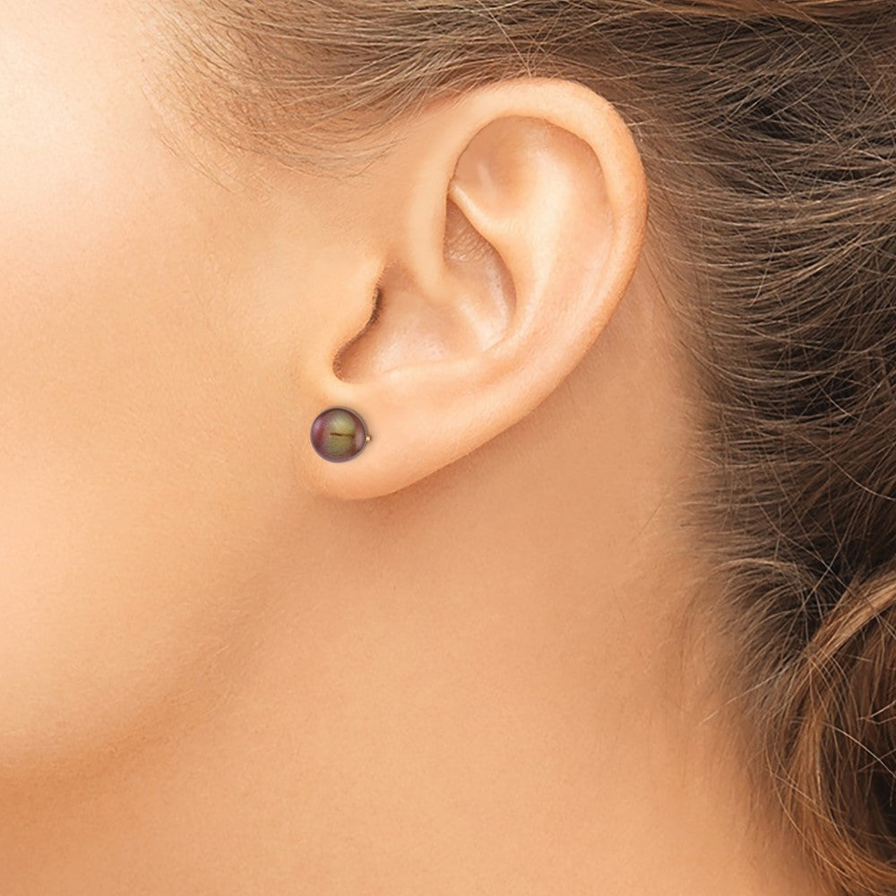 14K Gelbgold 7 8mm Braun Rund Süßwasser Zuchtperle Ohrstecker