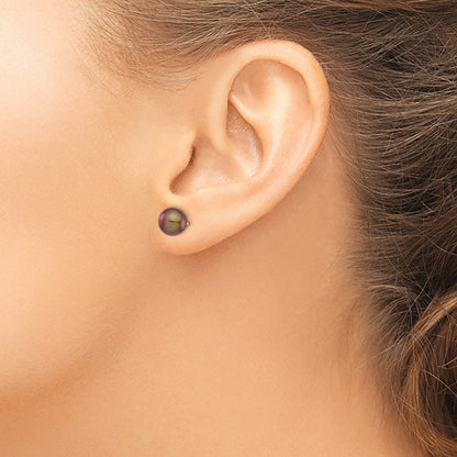 14K Gelbgold 7 8mm Braun Rund Süßwasser Zuchtperle Ohrstecker