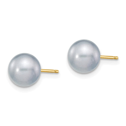 14K Gelbgold 7 8mm Grau Rund Süßwasser Zuchtperle Ohrstecker