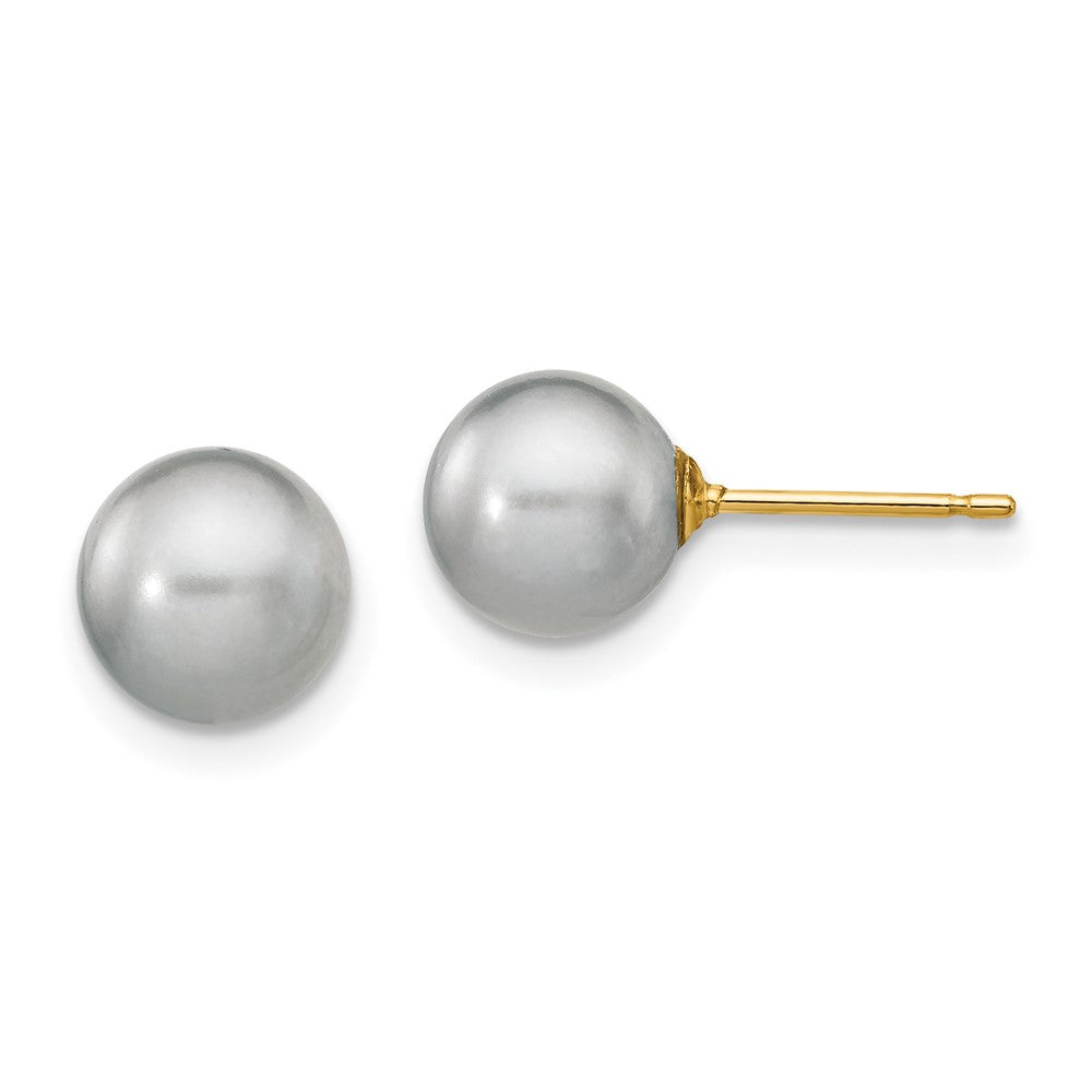 14K Gelbgold 7 8mm Grau Rund Süßwasser Zuchtperle Ohrstecker