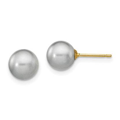 14K Gelbgold 7 8mm Grau Rund Süßwasser Zuchtperle Ohrstecker