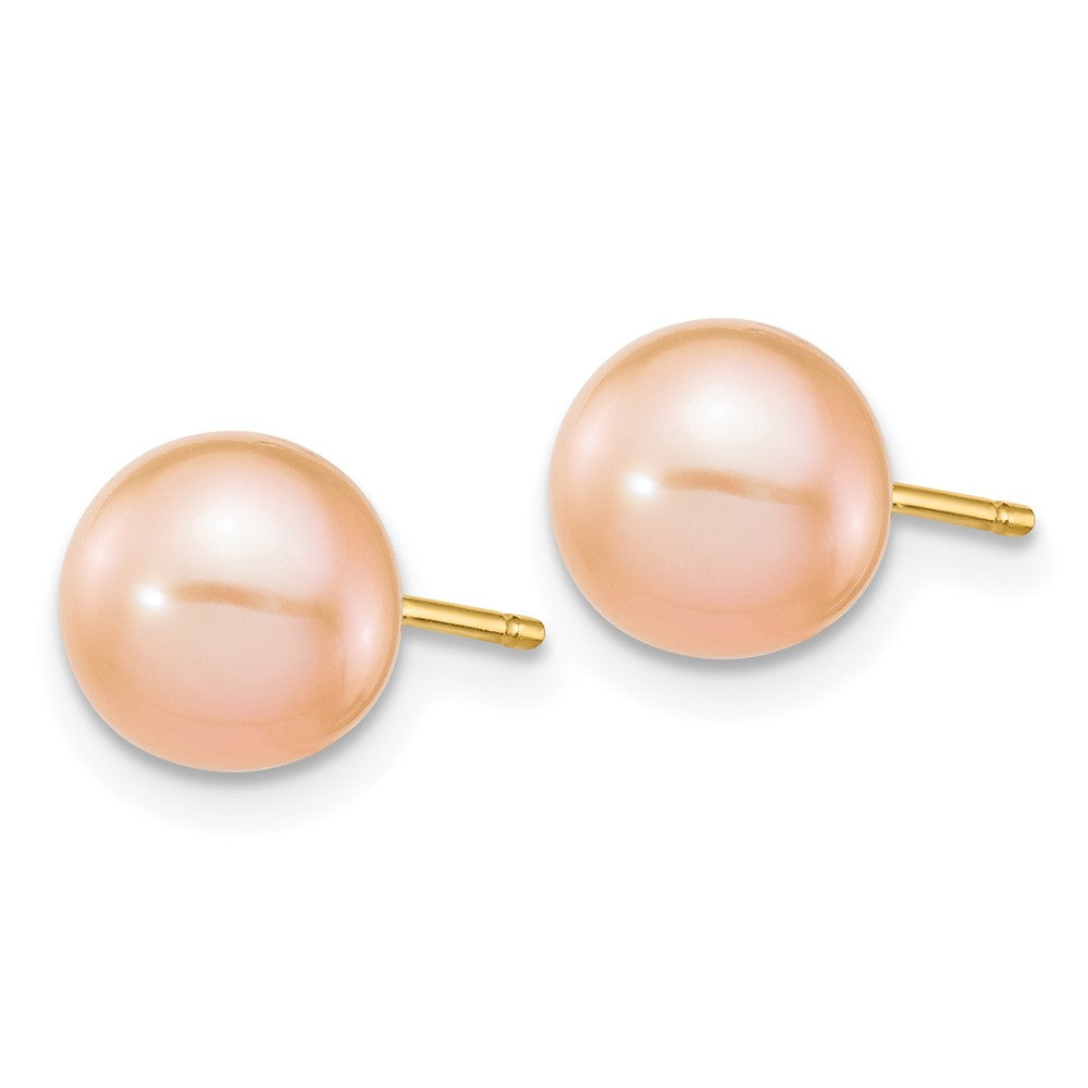 14K Gelbgold 7 8mm Rosa Rund Süßwasser Zuchtperle Ohrstecker