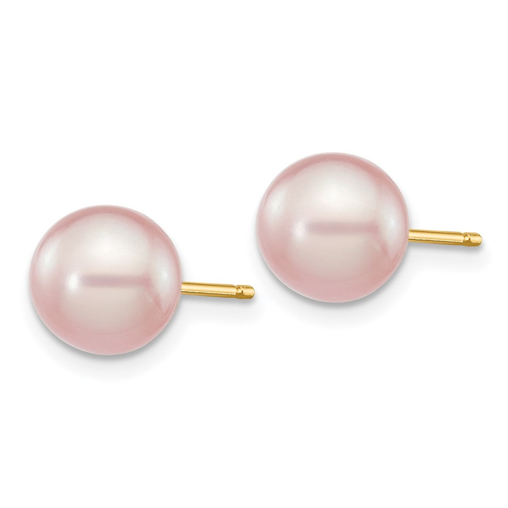14K Gelbgold 7 8mm Lila Rund Süßwasser Zuchtperle Ohrstecker