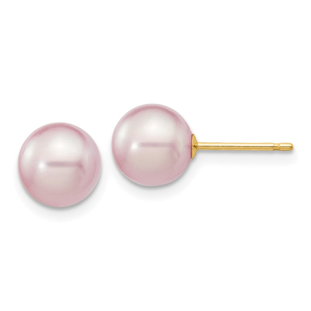 14K Gelbgold 7 8mm Lila Rund Süßwasser Zuchtperle Ohrstecker