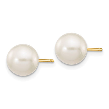 14K Gelbgold 7 8mm Weiß Rund Süßwasser Zuchtperle Ohrstecker