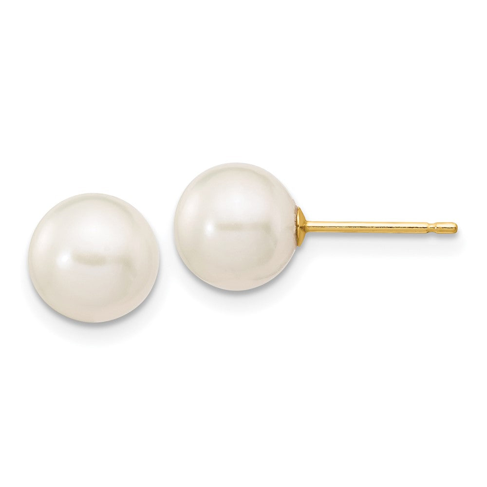 14K Gelbgold 7 8mm Weiß Rund Süßwasser Zuchtperle Ohrstecker