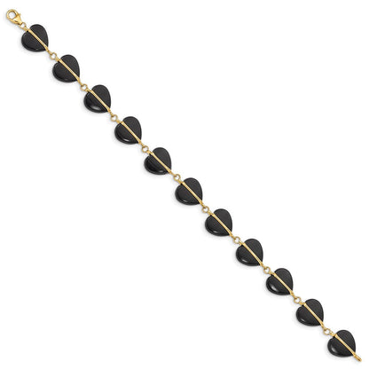 14K Gelbgold Schwarz Onyx Herzen 7 Zoll Armband