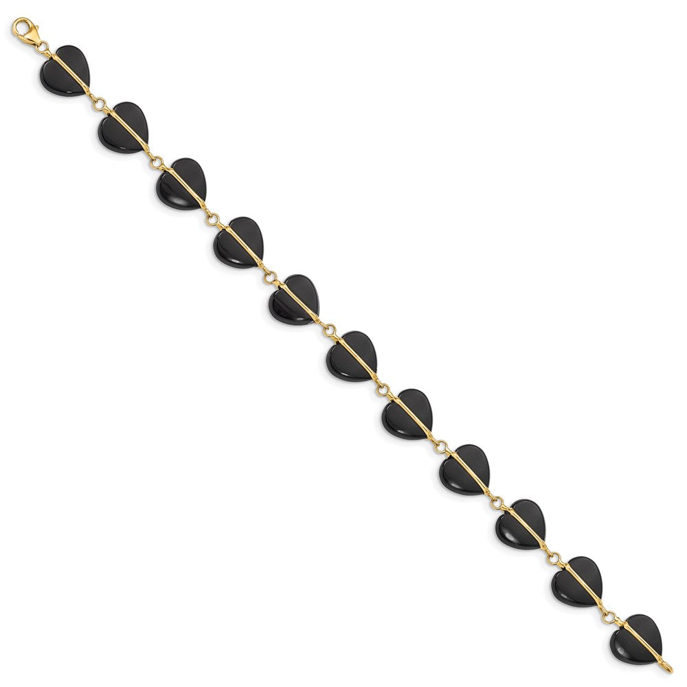 14K Gelbgold Schwarz Onyx Herzen 7 Zoll Armband