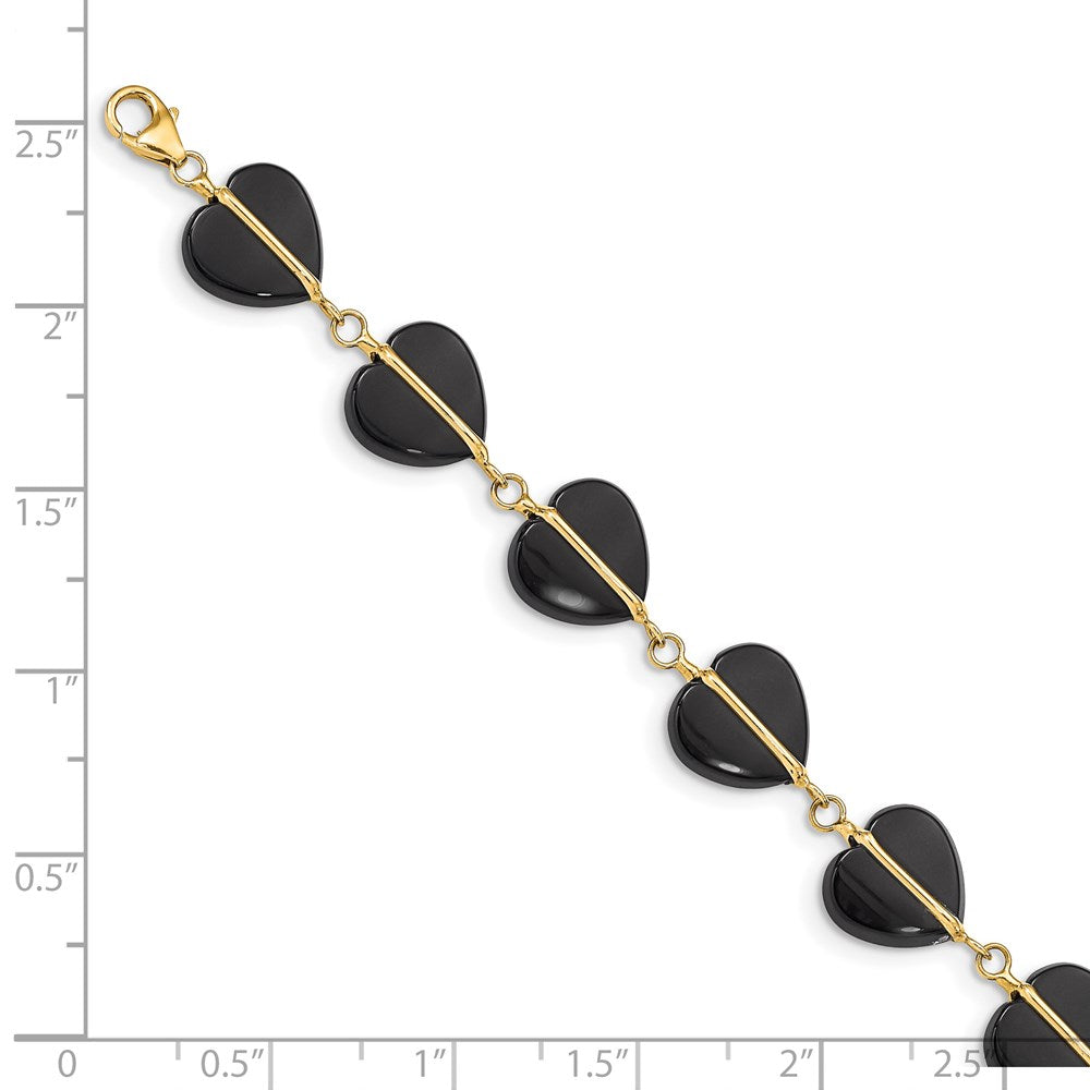 14K Gelbgold Schwarz Onyx Herzen 7 Zoll Armband