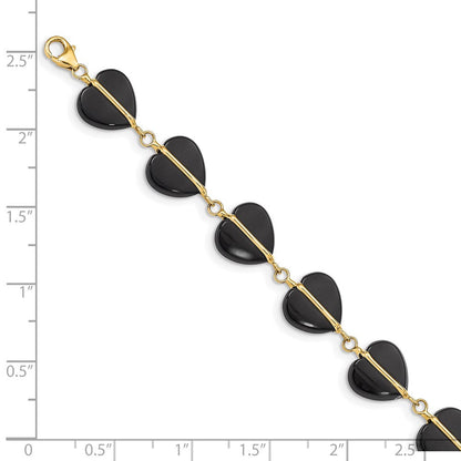 14K Gelbgold Schwarz Onyx Herzen 7 Zoll Armband