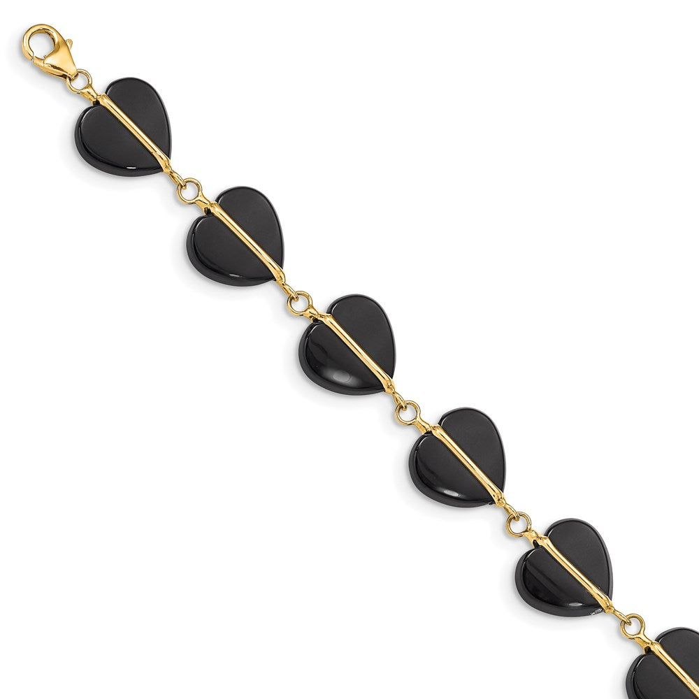 14K Gelbgold Schwarz Onyx Herzen 7 Zoll Armband