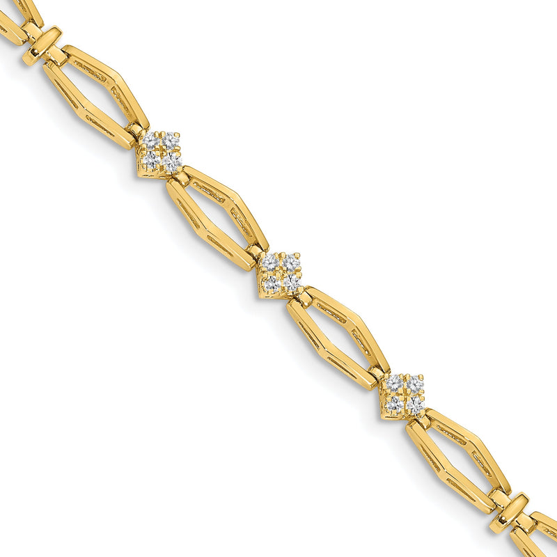 14K Gelbgold Komplett 1/5 Karat Rund Aa Diamant Cluster Fantasie 7 Zoll Armband