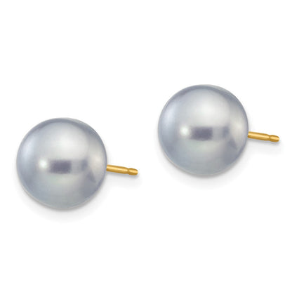 14K Gelbgold 8-9mm Grau Knopf Süßwasser Zuchtperle Ohrstecker