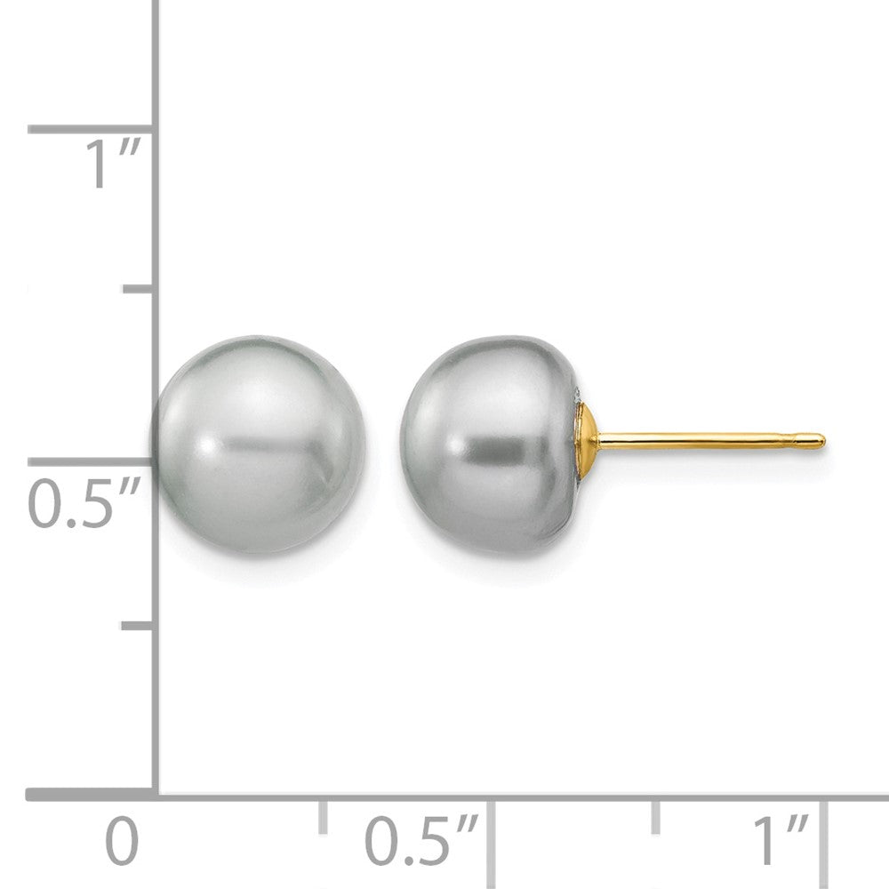 14K Gelbgold 8-9mm Grau Knopf Süßwasser Zuchtperle Ohrstecker
