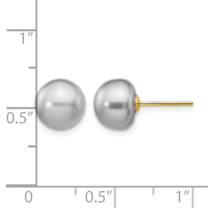 14K Gelbgold 8-9mm Grau Knopf Süßwasser Zuchtperle Ohrstecker