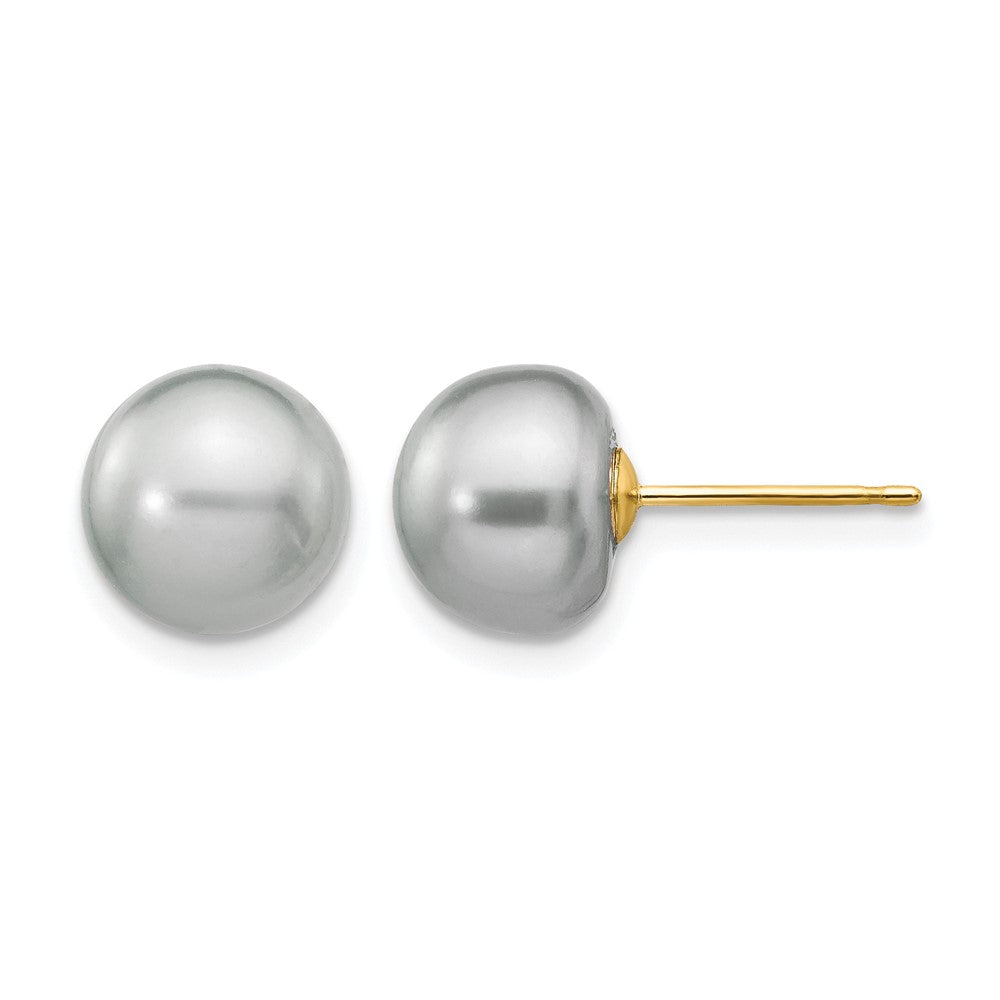 14K Gelbgold 8-9mm Grau Knopf Süßwasser Zuchtperle Ohrstecker