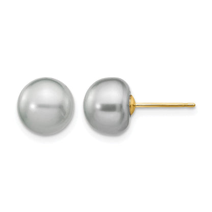 14K Gelbgold 8-9mm Grau Knopf Süßwasser Zuchtperle Ohrstecker