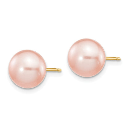 14K Gelbgold 8-9mm Rosa Knopf Süßwasser Zuchtperle Ohrstecker