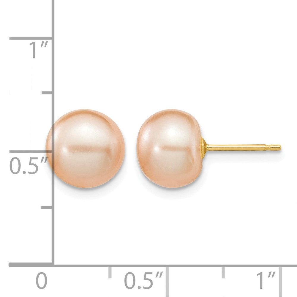 14K Gelbgold 8-9mm Rosa Knopf Süßwasser Zuchtperle Ohrstecker