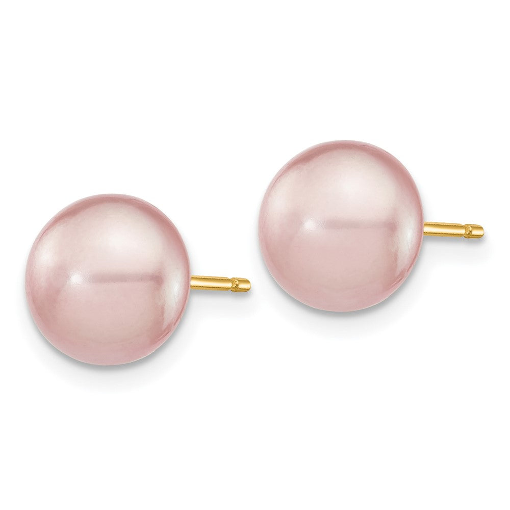 14K Gelbgold 8-9mm Lila Knopf Süßwasser Zuchtperle Ohrstecker