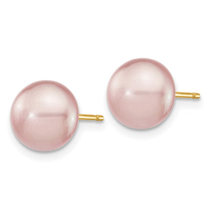 14K Gelbgold 8-9mm Lila Knopf Süßwasser Zuchtperle Ohrstecker