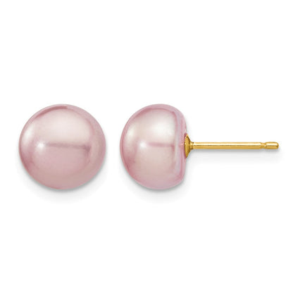14K Gelbgold 8-9mm Lila Knopf Süßwasser Zuchtperle Ohrstecker