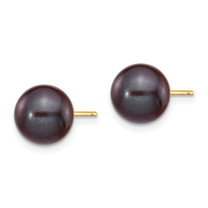14K Gelbgold 8 9mm Schwarz Rund Süßwasser Zuchtperle Ohrstecker