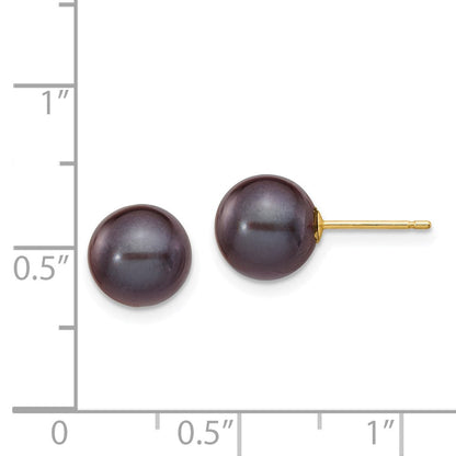 14K Gelbgold 8 9mm Schwarz Rund Süßwasser Zuchtperle Ohrstecker
