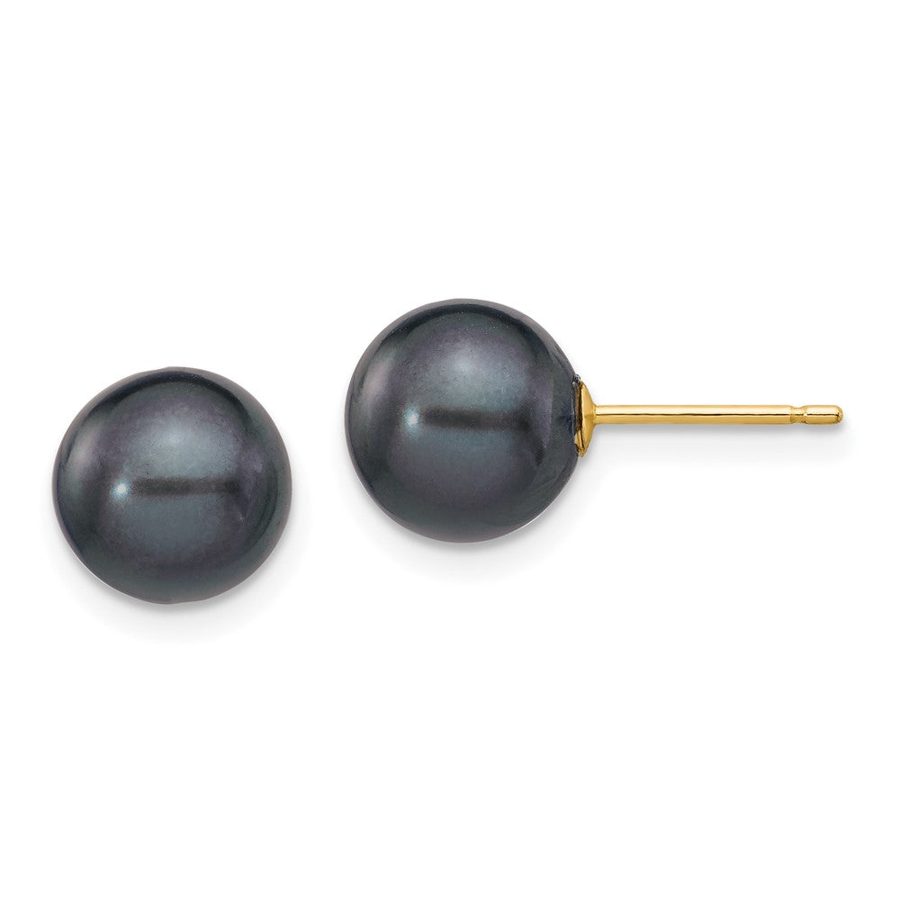 14K Gelbgold 8 9mm Schwarz Rund Süßwasser Zuchtperle Ohrstecker