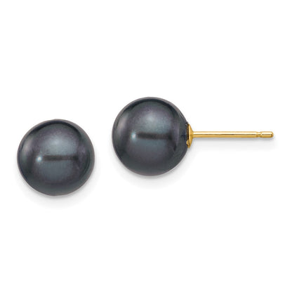 14K Gelbgold 8 9mm Schwarz Rund Süßwasser Zuchtperle Ohrstecker