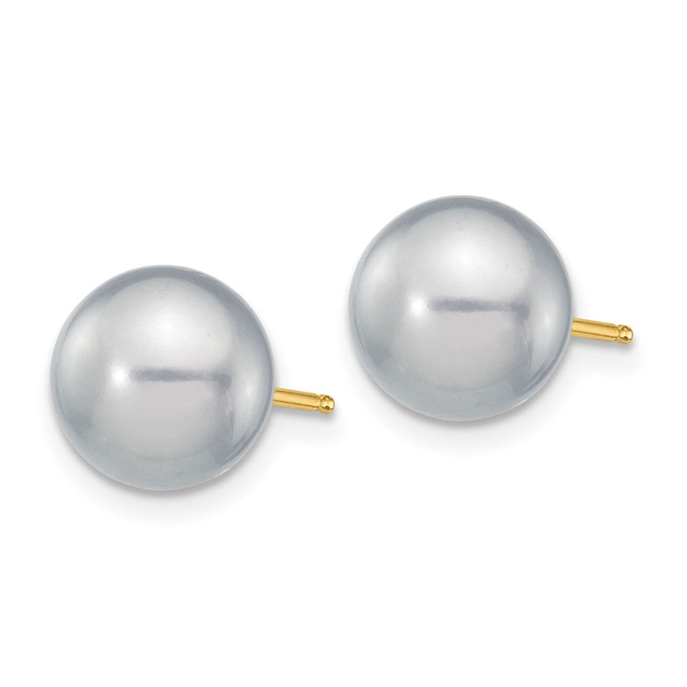 14K Gelbgold 8 9mm Grau Rund Süßwasser Zuchtperle Ohrstecker