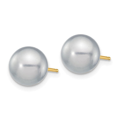 14K Gelbgold 8 9mm Grau Rund Süßwasser Zuchtperle Ohrstecker