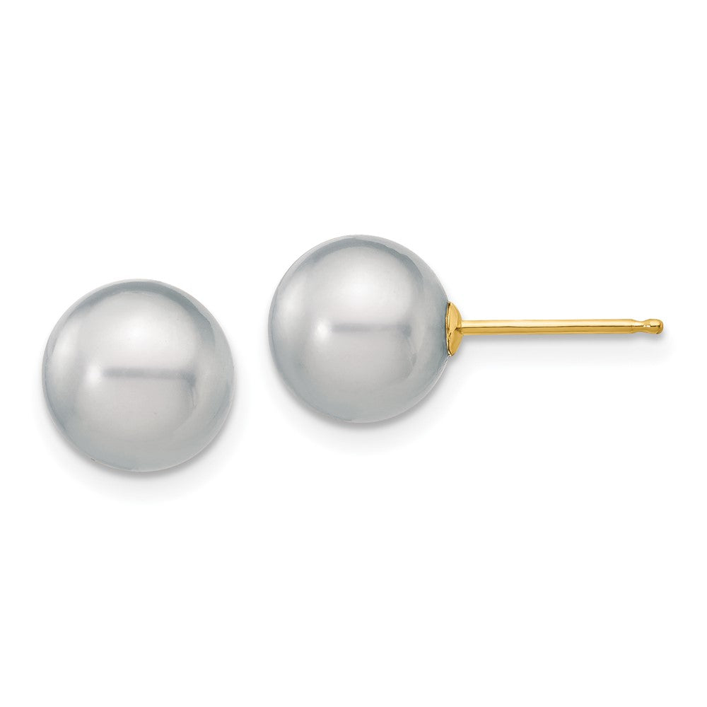 14K Gelbgold 8 9mm Grau Rund Süßwasser Zuchtperle Ohrstecker