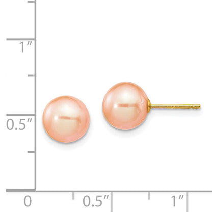 14K Gelbgold 8 9mm Rosa Rund Süßwasser Zuchtperle Ohrstecker