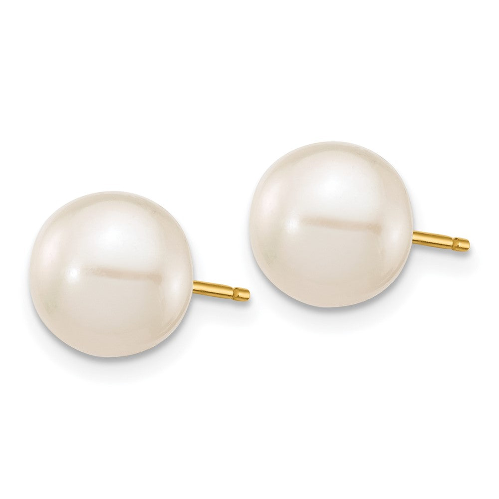 14K Gelbgold 8 9mm Weiß Rund Süßwasser Zuchtperle Ohrstecker