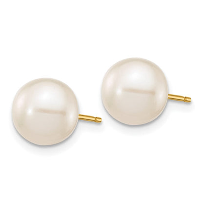 14K Gelbgold 8 9mm Weiß Rund Süßwasser Zuchtperle Ohrstecker