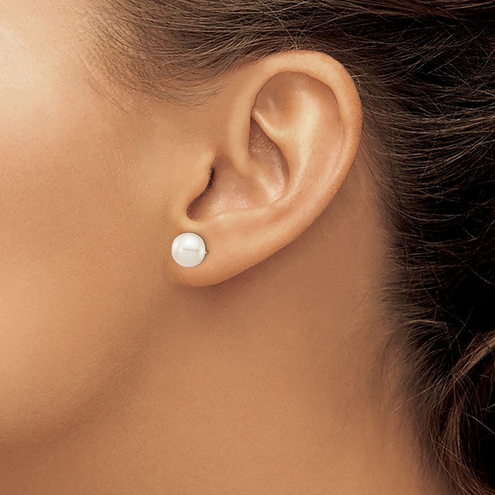 14K Gelbgold 8 9mm Weiß Rund Süßwasser Zuchtperle Ohrstecker