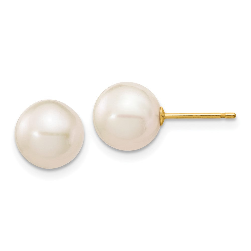 14K Gelbgold 8 9mm Weiß Rund Süßwasser Zuchtperle Ohrstecker