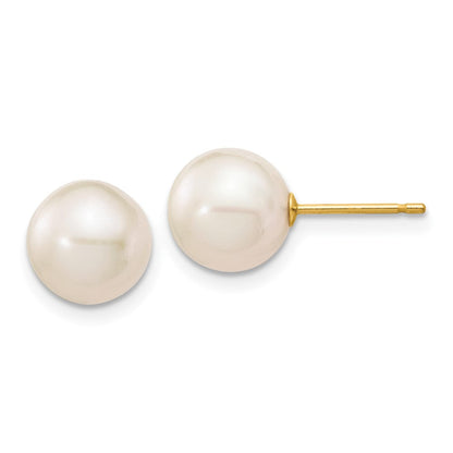 14K Gelbgold 8 9mm Weiß Rund Süßwasser Zuchtperle Ohrstecker