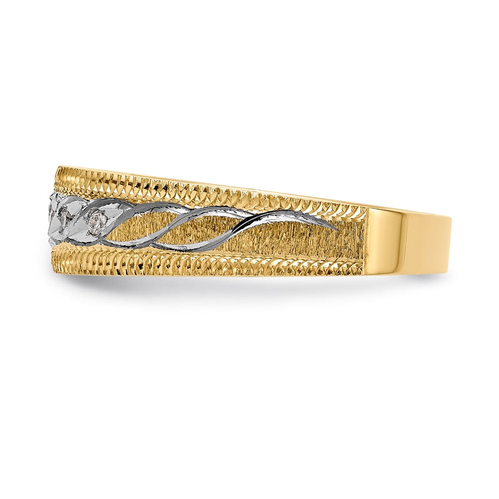 14K Gelbgold und Rhodium Aa Qualität 1/20 Karat Diamant Trio Herren Komplett Ehering