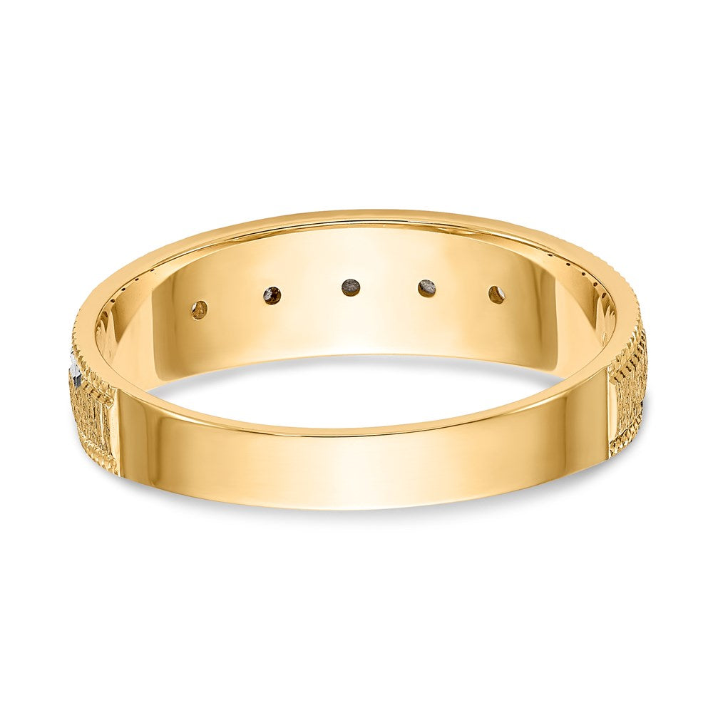 14K Gelbgold und Rhodium Aa Qualität 1/20 Karat Diamant Trio Herren Komplett Ehering