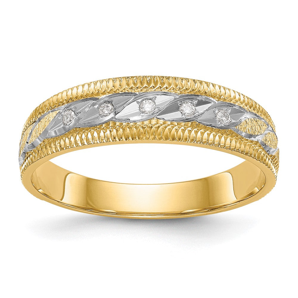14K Gelbgold und Rhodium Aa Qualität 1/20 Karat Diamant Trio Herren Komplett Ehering