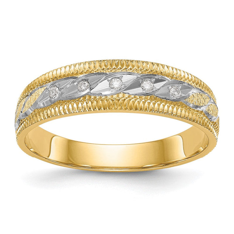 14K Gelbgold und Rhodium Aa Qualität 1/20 Karat Diamant Trio Herren Komplett Ehering
