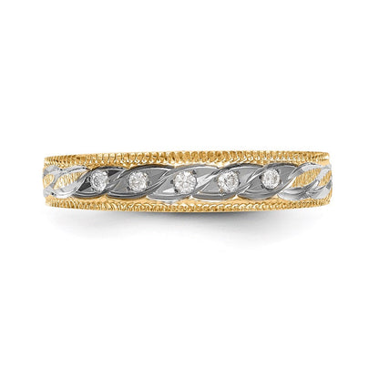 14K Gelbgold und Rhodium Aa Qualität 1/20 Karat Diamant Trio Damen Komplett Ehering