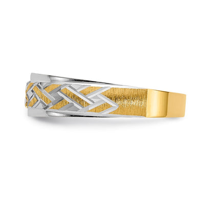 14K Gelbgold und Rhodium Aa Qualität.03 Karat Diamant Trio Herren Komplett Ehering
