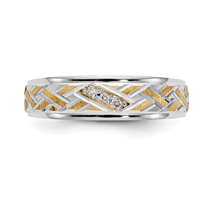 14K Gelbgold und Rhodium Aa Qualität.03 Karat Diamant Trio Herren Komplett Ehering