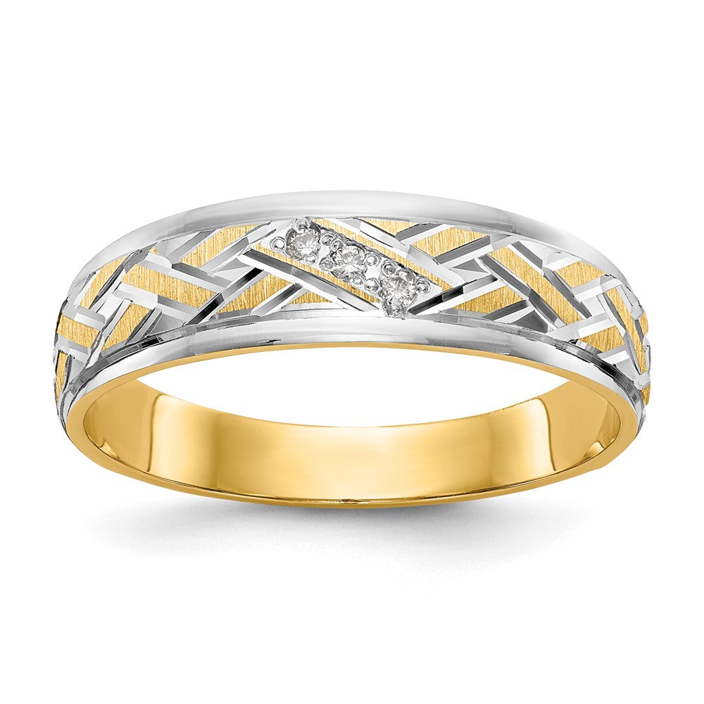 14K Gelbgold und Rhodium Aa Qualität.03 Karat Diamant Trio Herren Komplett Ehering