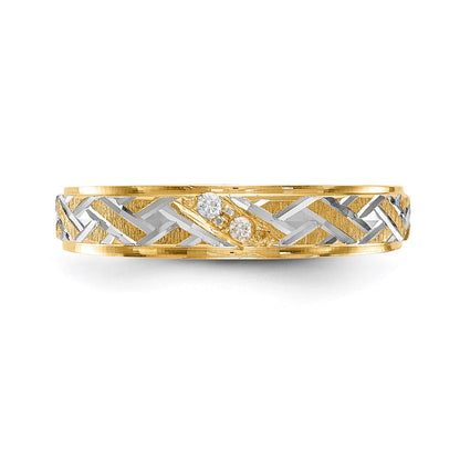 14K Gelbgold und Rhodium Aa Qualität.02 Karat Diamant Trio Damen Komplett Ehering