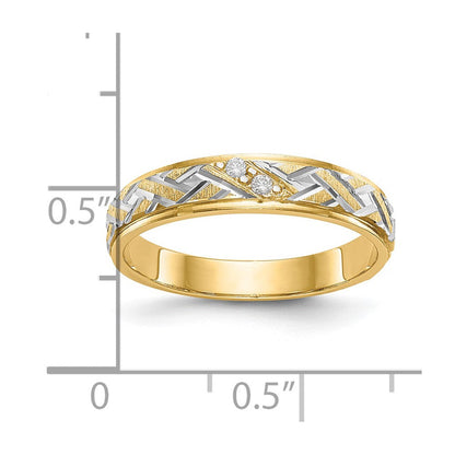 14K Gelbgold und Rhodium Aa Qualität.02 Karat Diamant Trio Damen Komplett Ehering