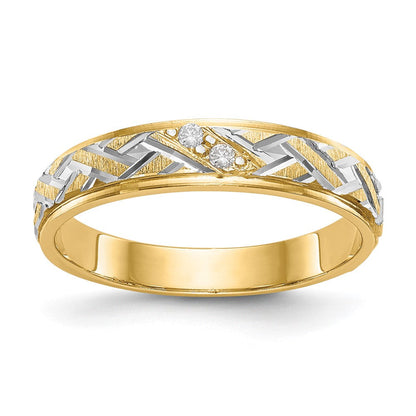 14K Gelbgold und Rhodium Aa Qualität.02 Karat Diamant Trio Damen Komplett Ehering